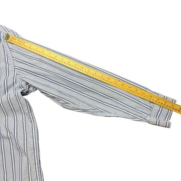 Vintage Chaps Denim Athletic Fit Mens XL Button Up Striped Shirt Light Blue - Picture 8 of 8